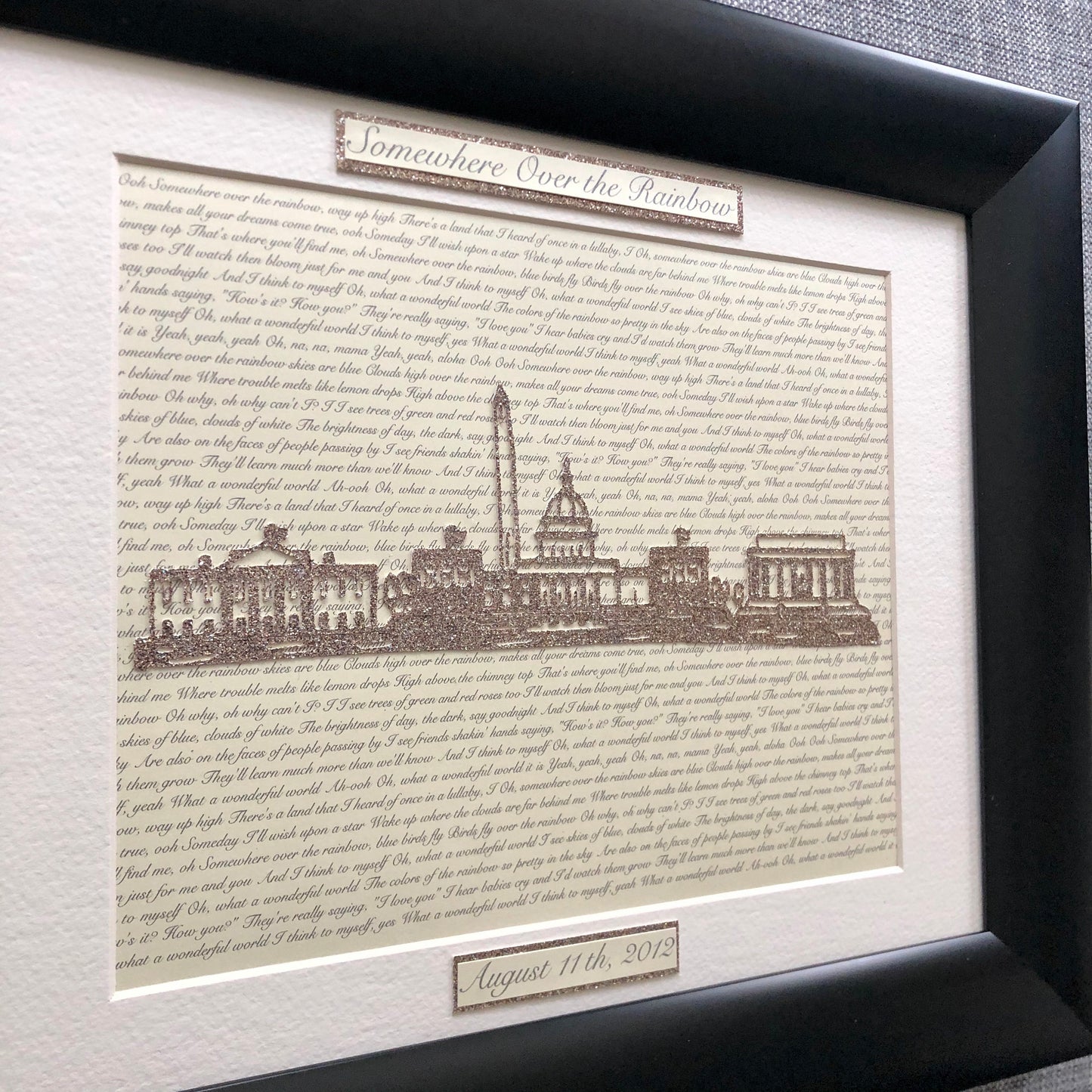 Custom Washington DC Skyline Heart Wedding or Anniversary Present - Personalized Lyrics and Washington DC Skyline Heart Wall Hanging