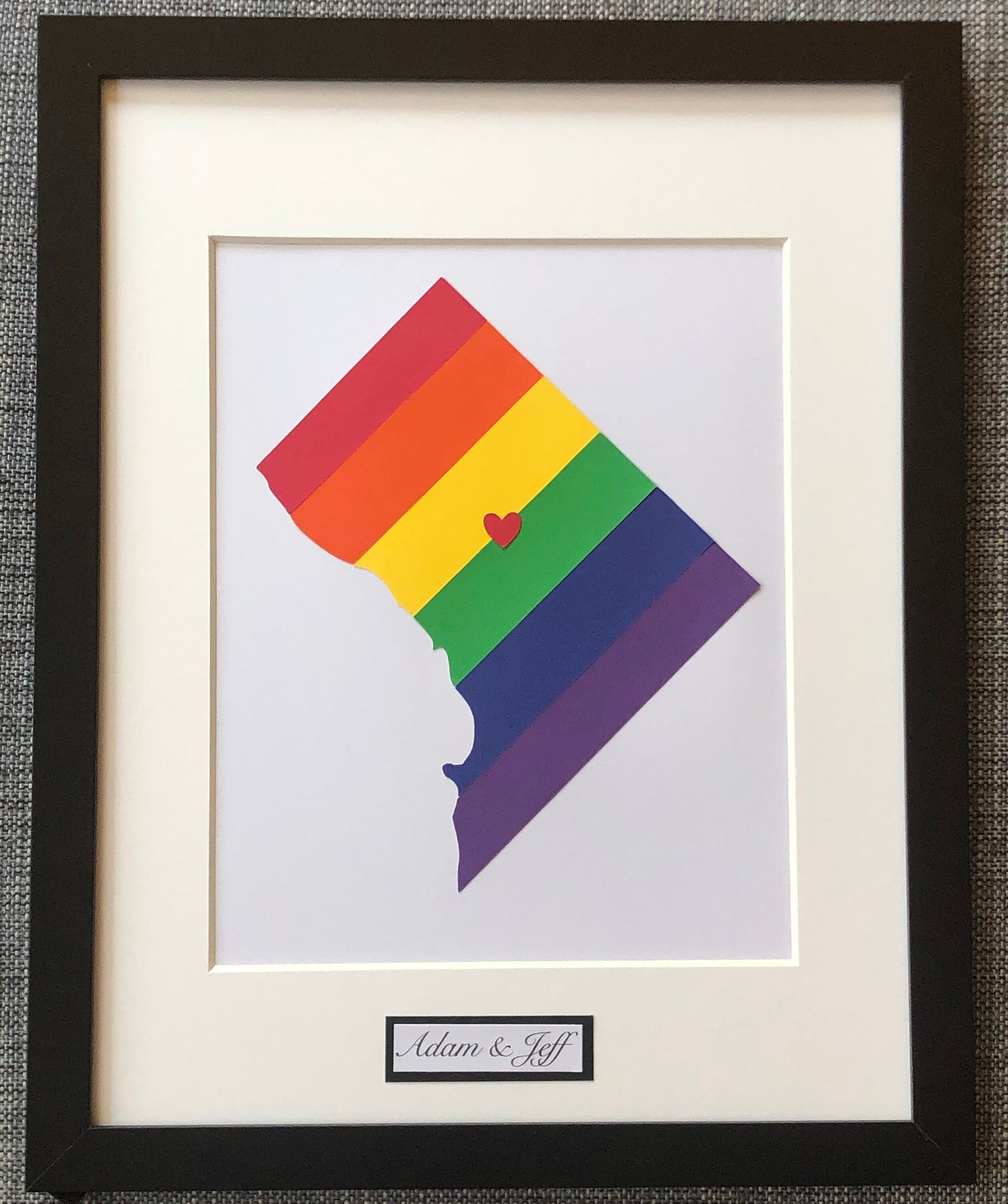 Custom Rainbow Pride Wedding or Anniversary Present - Personalized State Heart Wall Hanging