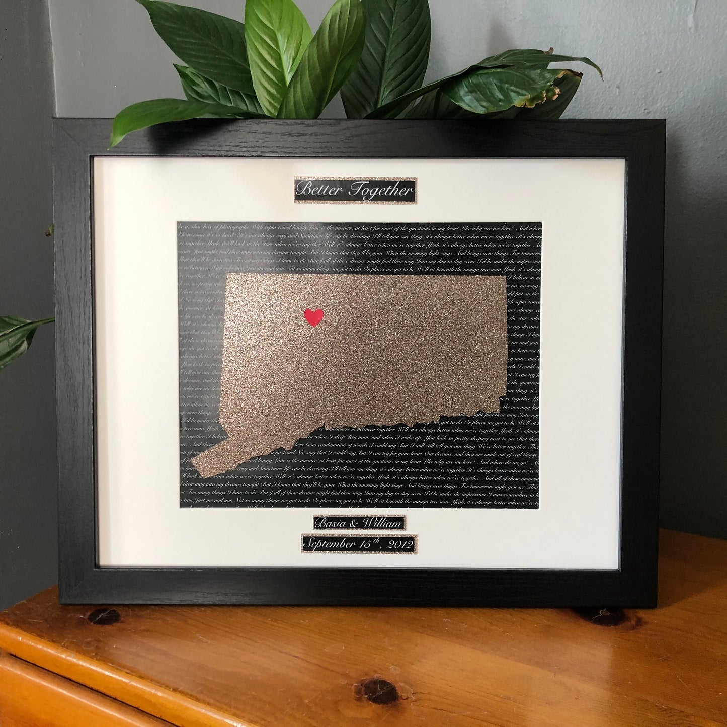 Custom Traditional 8th Wedding or Anniversary Present, Bronze- Personalized Lyrics and State Wall Hanging | Husband or Wife | Anniversary