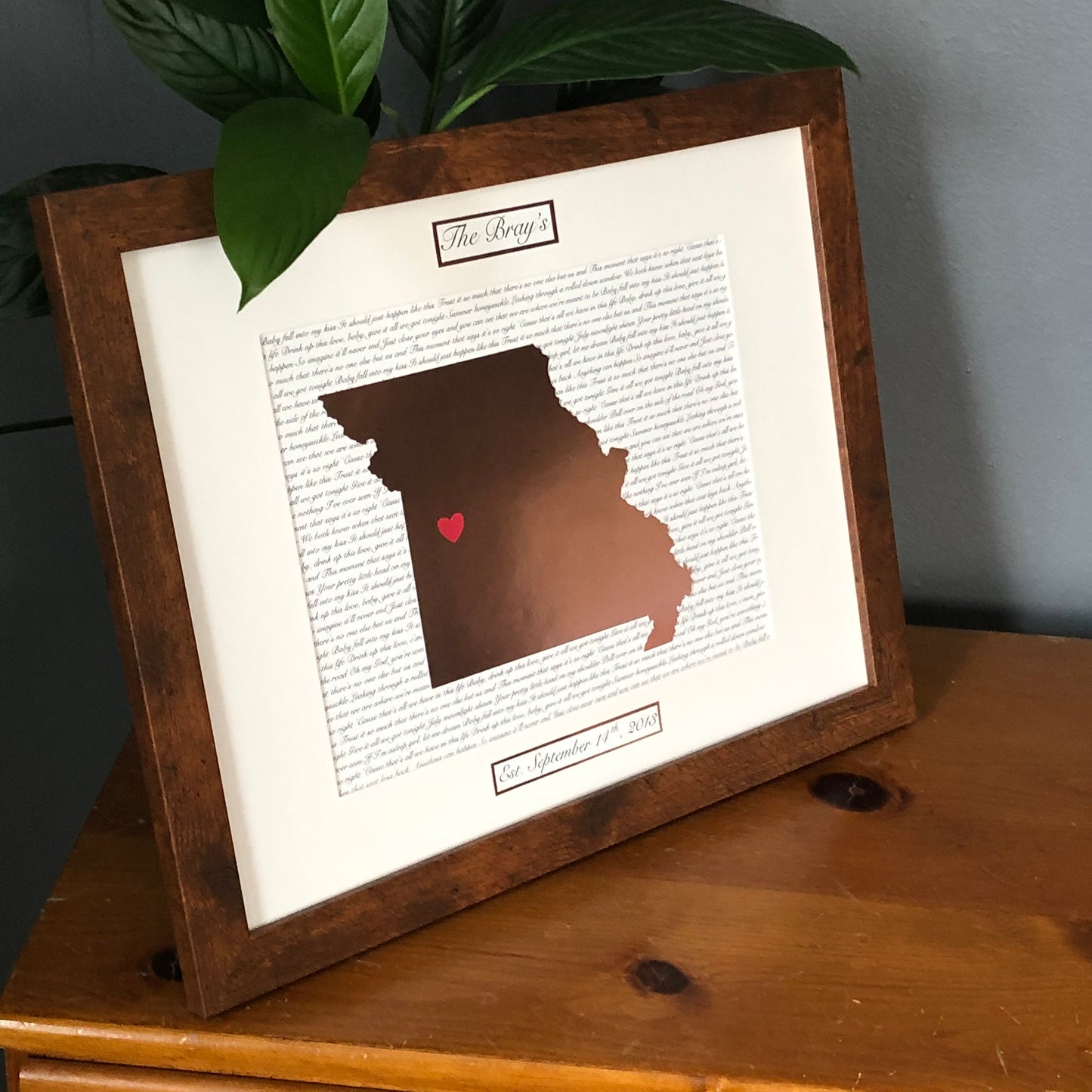 Seventh Year Wedding Anniversary Present, Personalized Copper Anniversary Gift, Year Seven Anniversary, State Outline, Wedding Song Lyrics