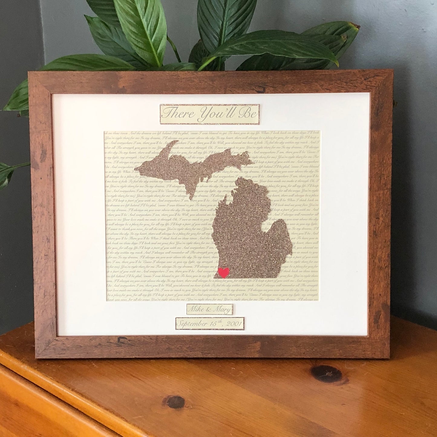 Eighth Year Wedding Anniversary Present, Personalized Bronze Anniversary Milestone Gift, Year Eight Anniversary, State Outline, Wedding Song