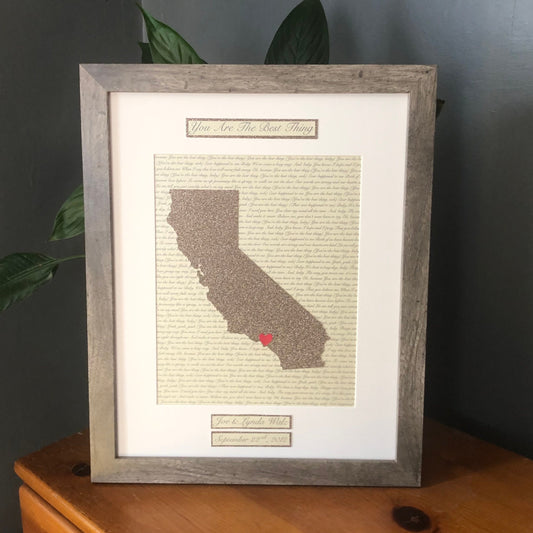 Eighth Year Wedding Anniversary Present, Personalized Bronze Anniversary Milestone Gift, Year Eight Anniversary, State Outline, Wedding Song