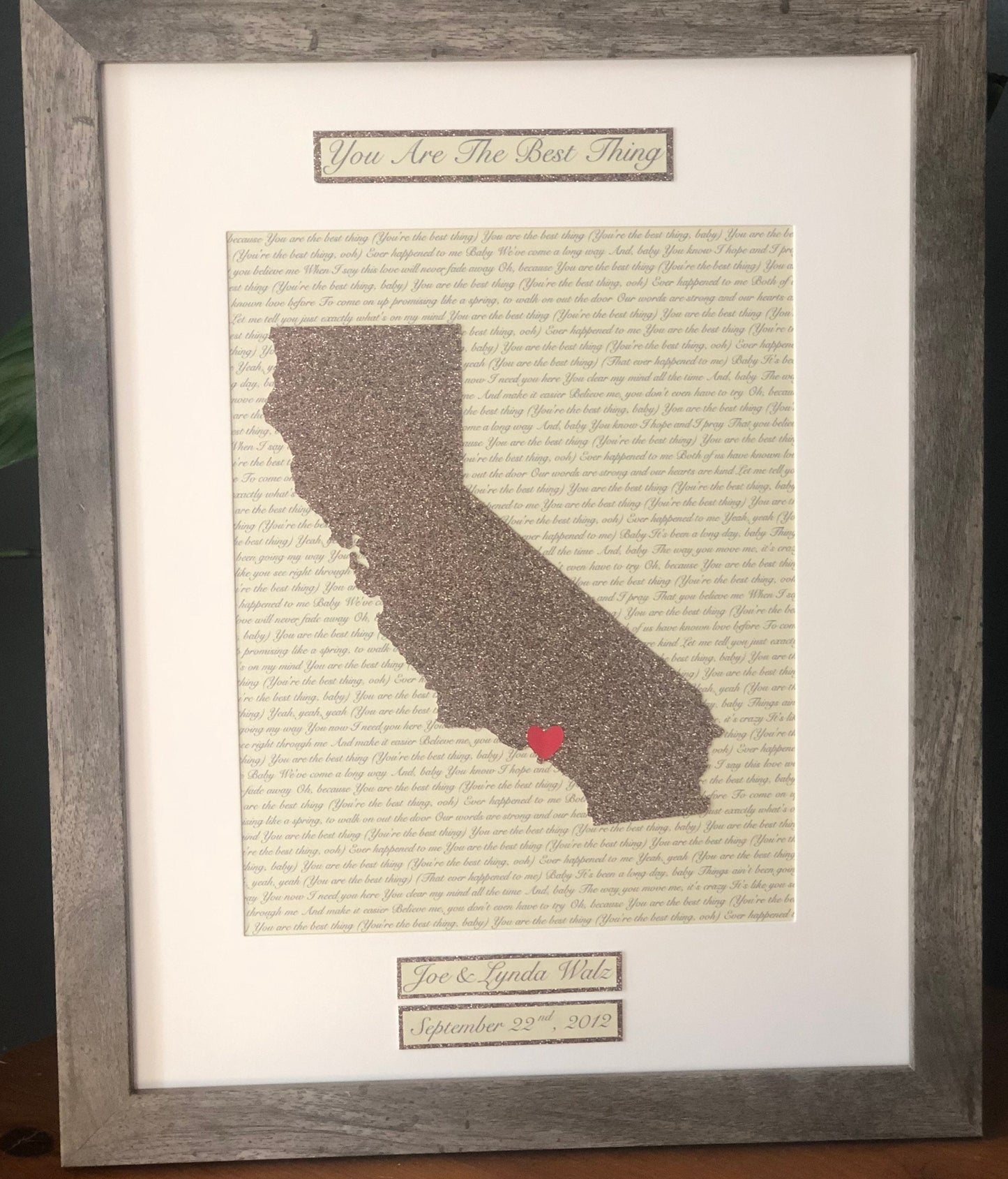 Eighth Year Wedding Anniversary Present, Personalized Bronze Anniversary Milestone Gift, Year Eight Anniversary, State Outline, Wedding Song