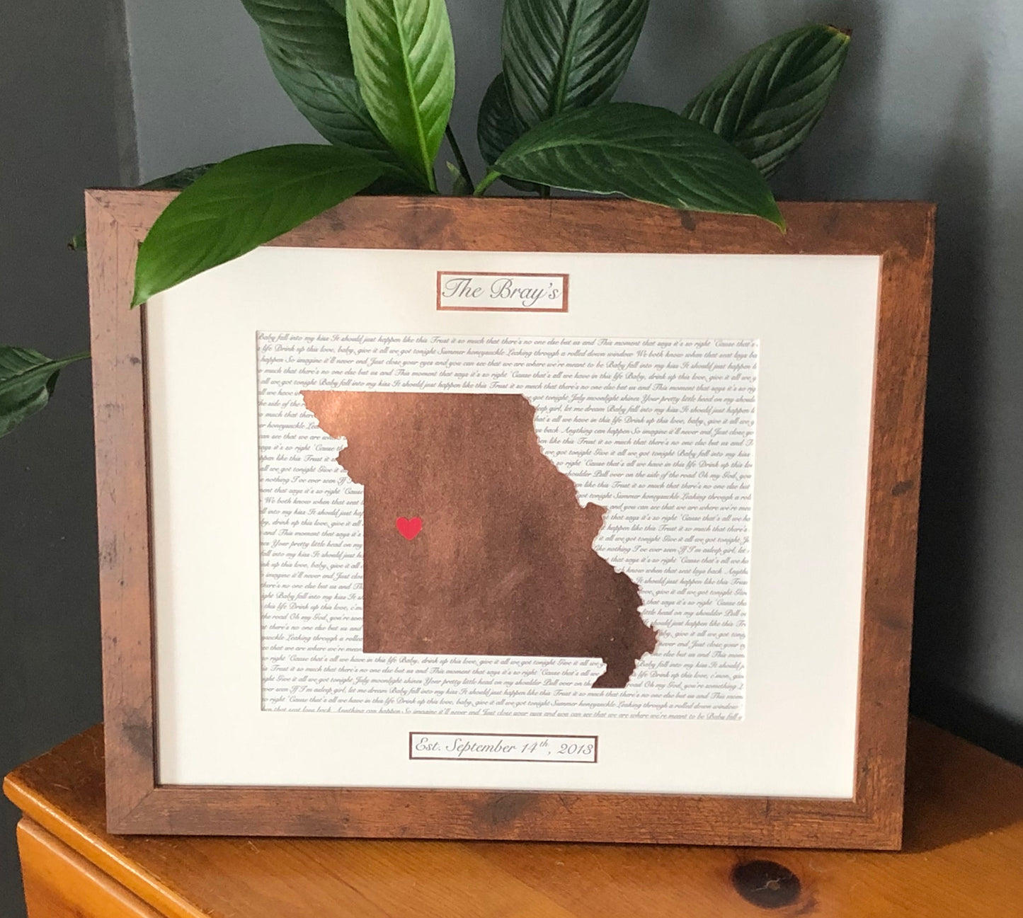 Seventh Year Wedding Anniversary Present, Personalized Copper Anniversary Gift, Year Seven Anniversary, State Outline, Wedding Song Lyrics