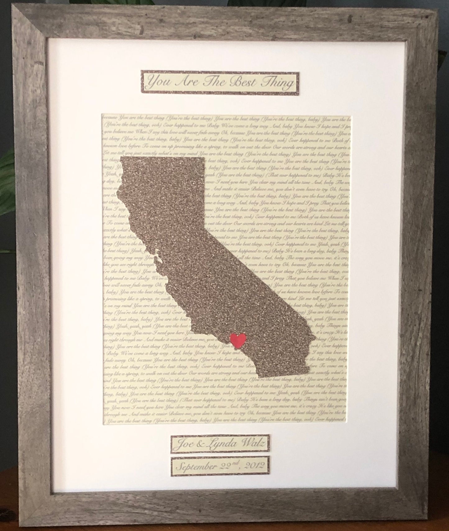 Eighth Year Wedding Anniversary Present, Personalized Bronze Anniversary Milestone Gift, Year Eight Anniversary, State Outline, Wedding Song