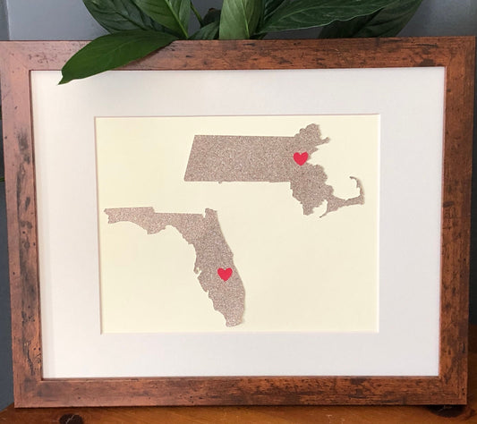 Long Distance Wedding Anniversary Present, Personalized Anniversary Gift, Anniversary, State Outline, Wedding Song Lyrics Framed