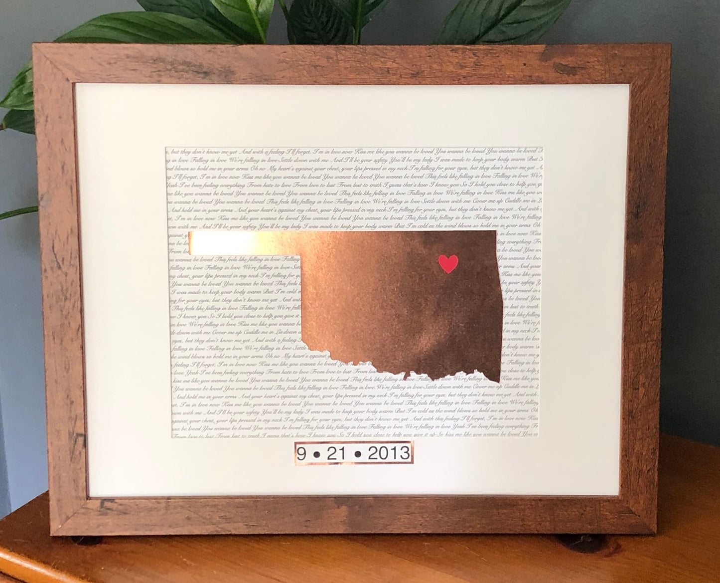 Custom Traditional 7th Wedding or Anniversary Present, Copper- Personalized Lyrics and State Wall Hanging | Husband or Wife | Anniversary