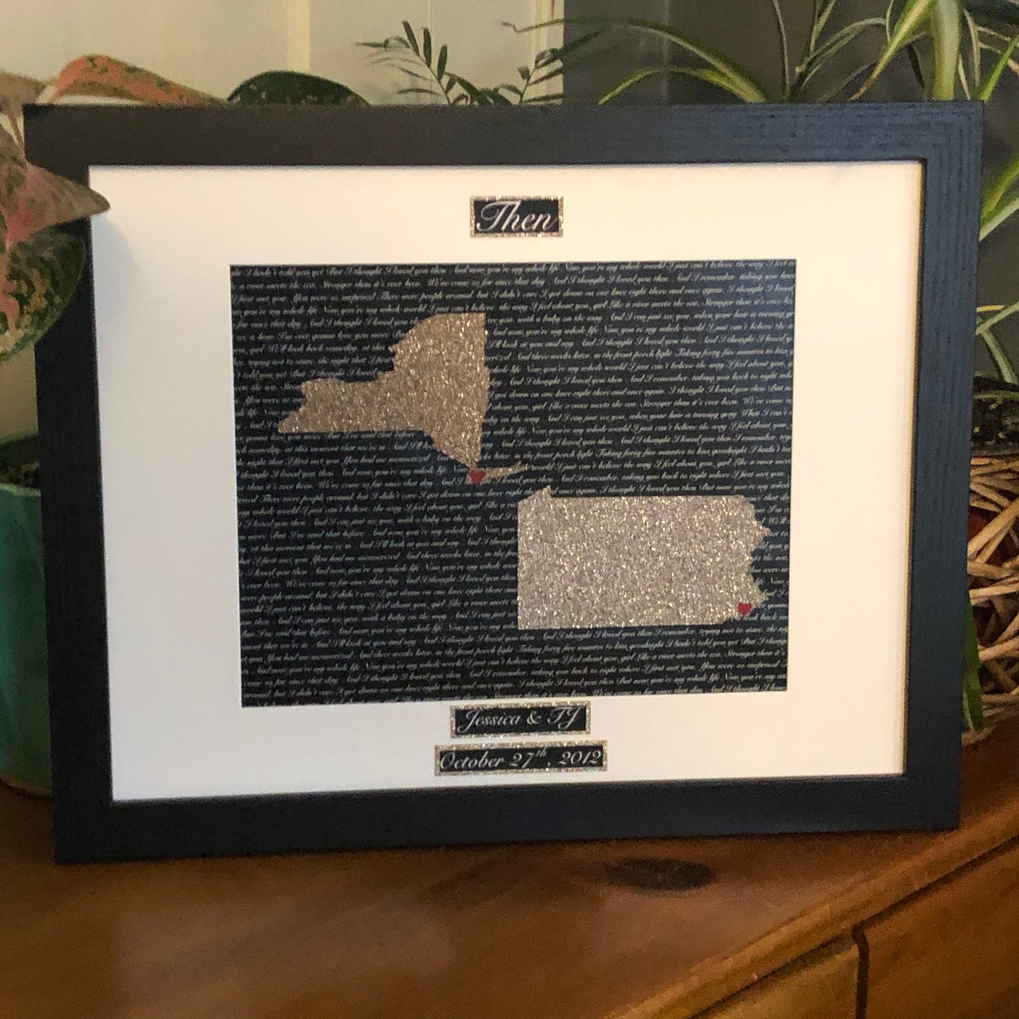 Long Distance Wedding Anniversary Present, Personalized Anniversary Gift, Anniversary, State Outline, Wedding Song Lyrics Framed