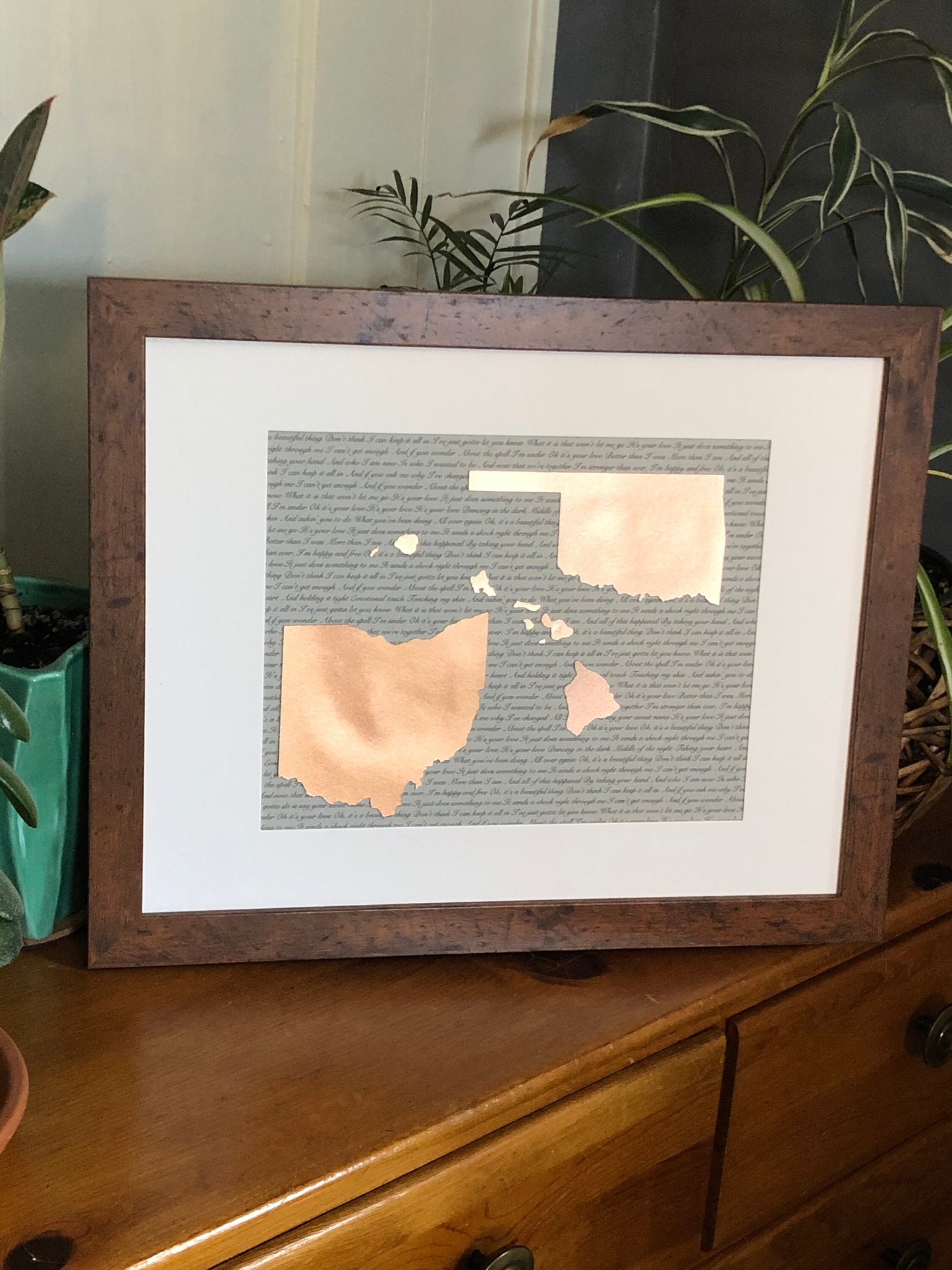 Long Distance Wedding Anniversary Present, Personalized Anniversary Gift, Anniversary, State Outline, Wedding Song Lyrics Framed