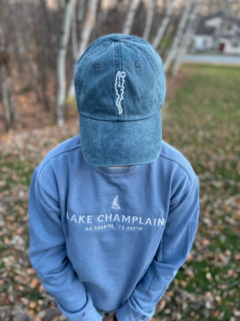 Lake Champlain Outline Dad Hat | Plattsburgh, New York | Burlington, Vermont | North Country Gift, Present | Lake Life | Adirondack | ADK