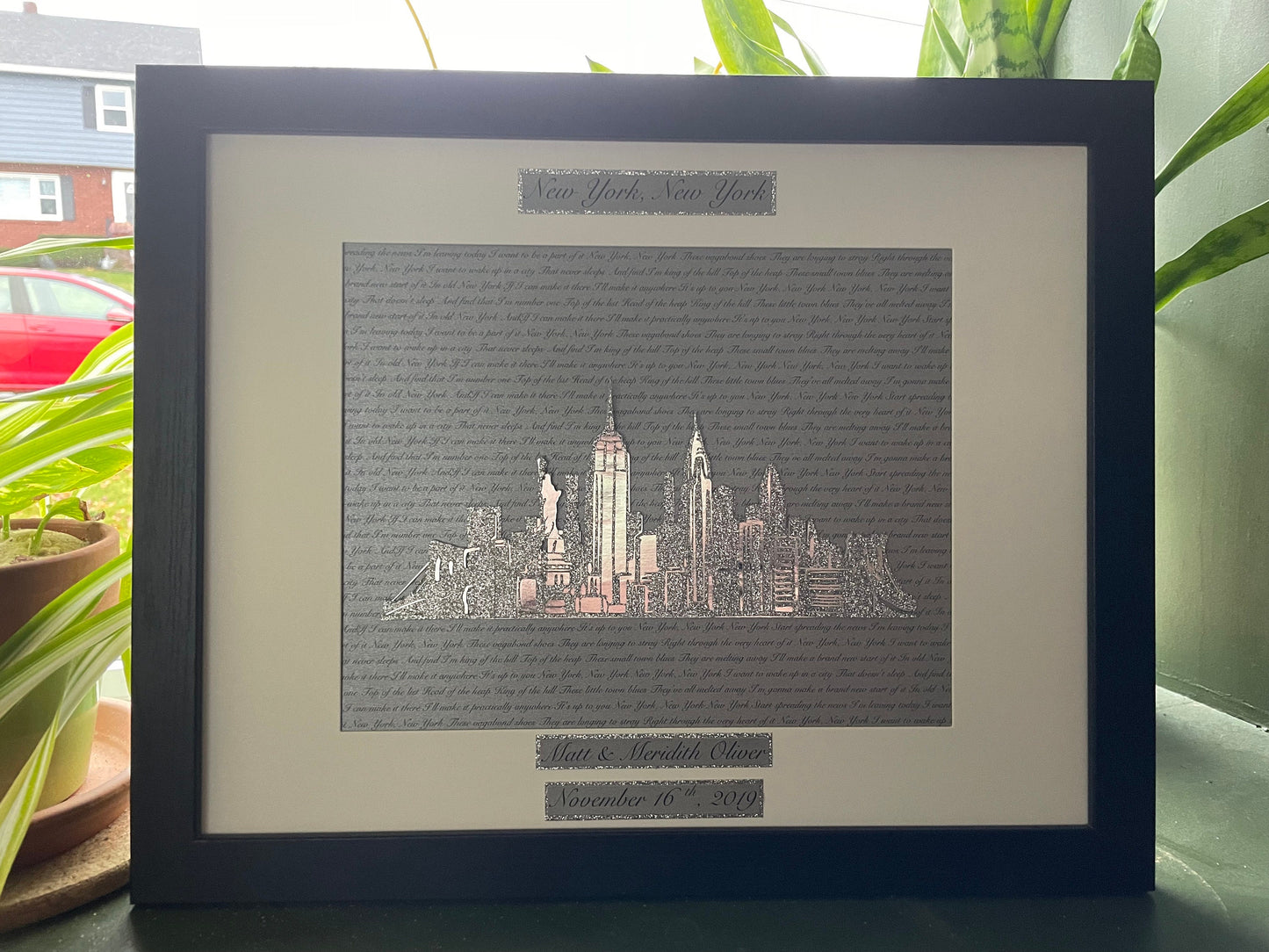 Custom New York City Skyline Heart Wedding or Anniversary Present - Personalized Lyrics and New York City Skyline Wall Hanging | New York