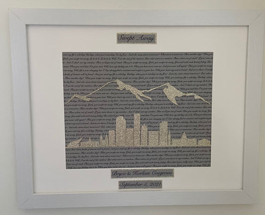 Custom Denver Skyline Wedding | Anniversary Gift - Personalized Lyrics and Denver, Colorado Wall Hanging | Rocky Mountains | Mile High City