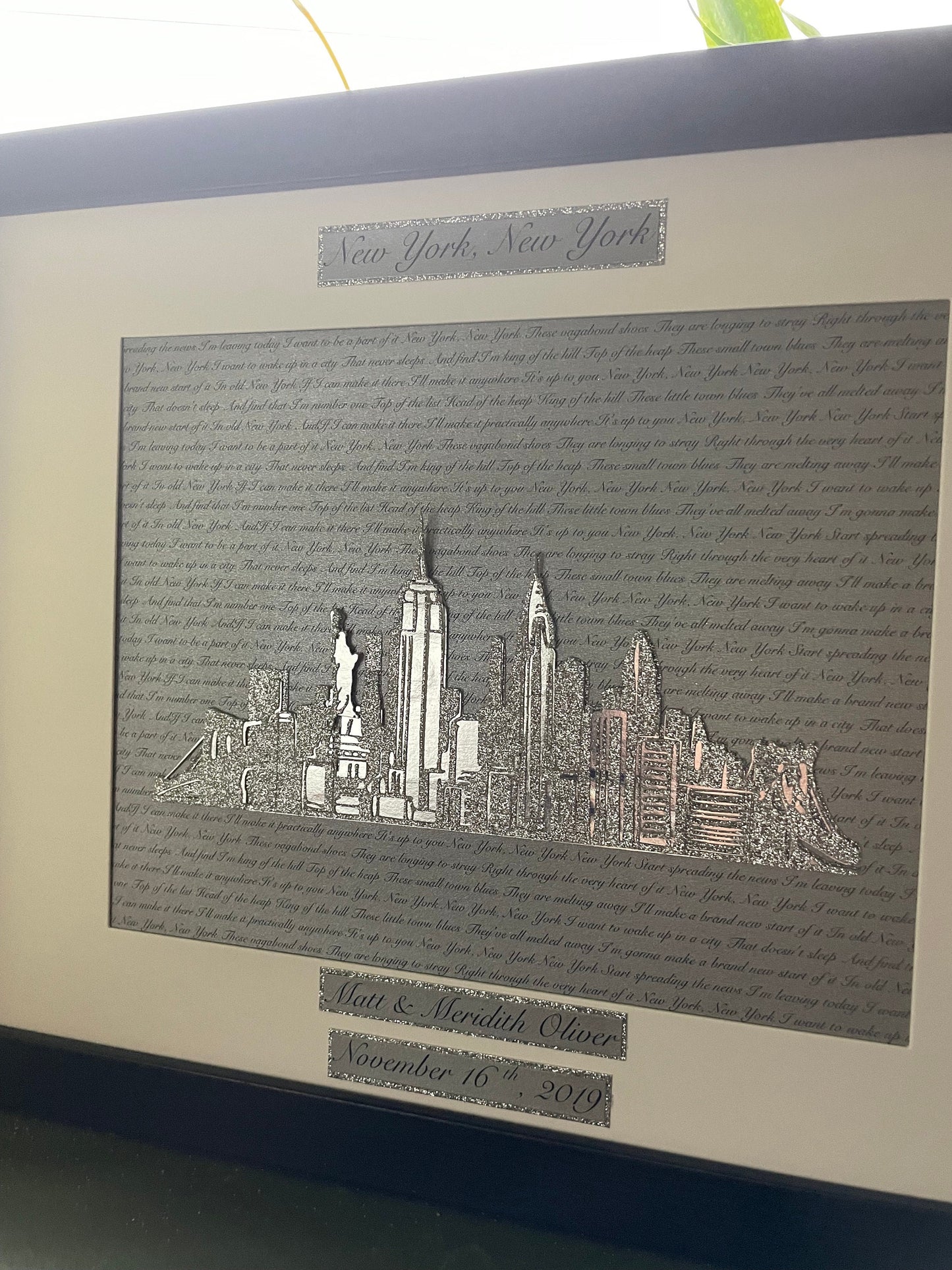 Custom New York City Skyline Heart Wedding or Anniversary Present - Personalized Lyrics and New York City Skyline Wall Hanging | New York