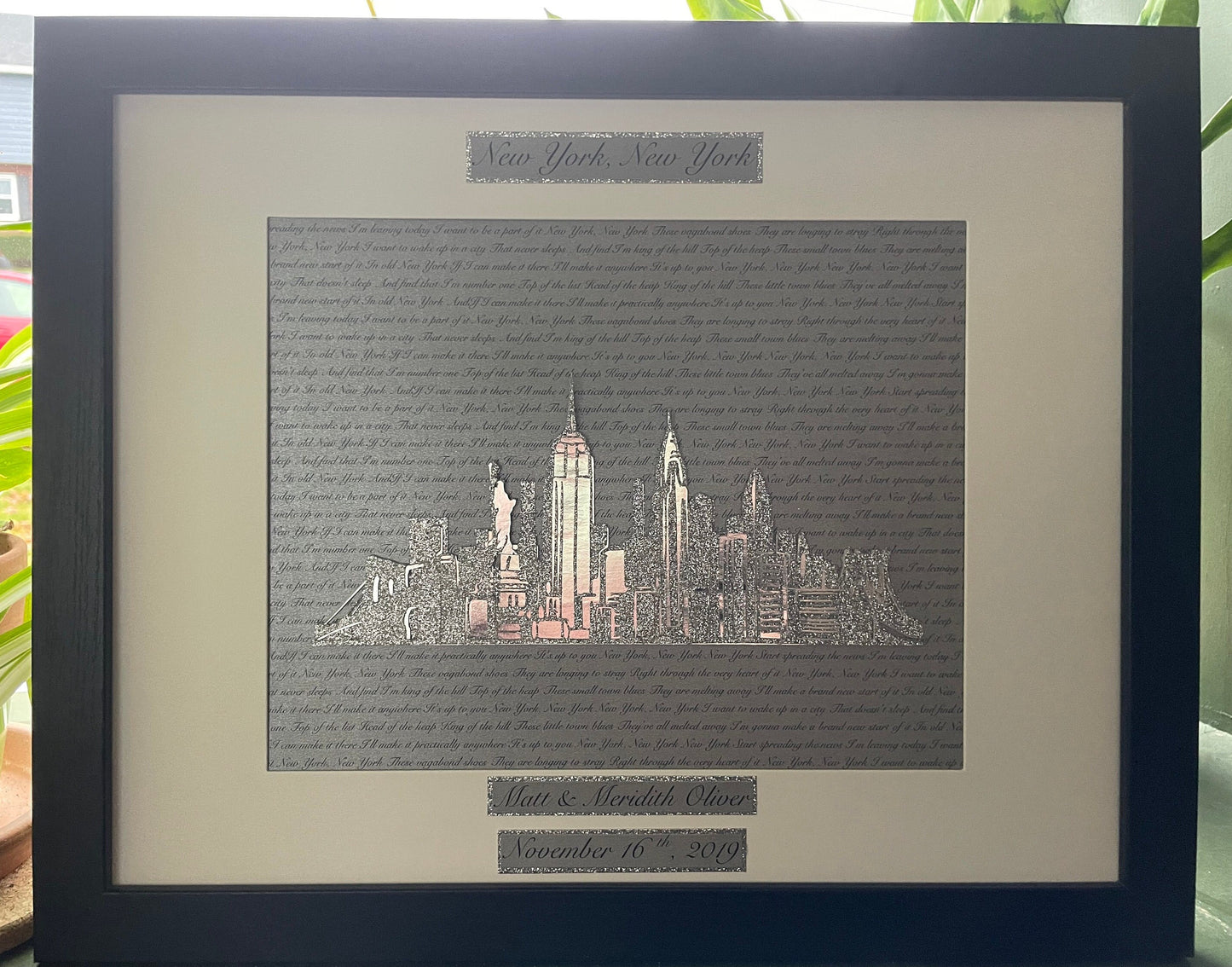 Custom New York City Skyline Heart Wedding or Anniversary Present - Personalized Lyrics and New York City Skyline Wall Hanging | New York