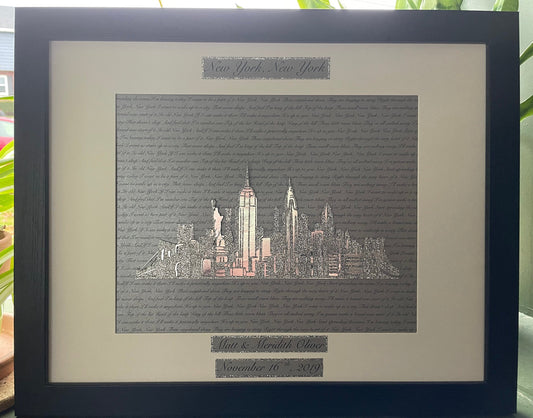 Custom New York City Skyline Heart Wedding or Anniversary Present - Personalized Lyrics and New York City Skyline Wall Hanging | New York