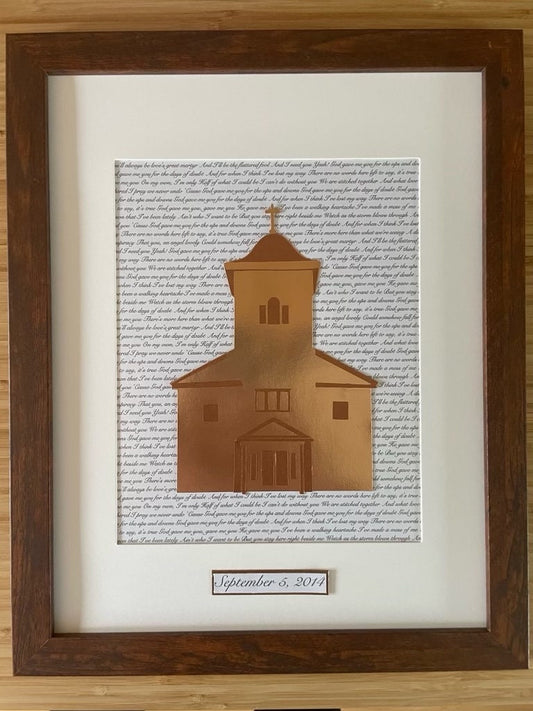 Wedding Gift: Custom Church Wall Hanging | Wedding Venue | Anniversary Gift | Engagement | Unique Wedding | Personalized | Copper and Bronze