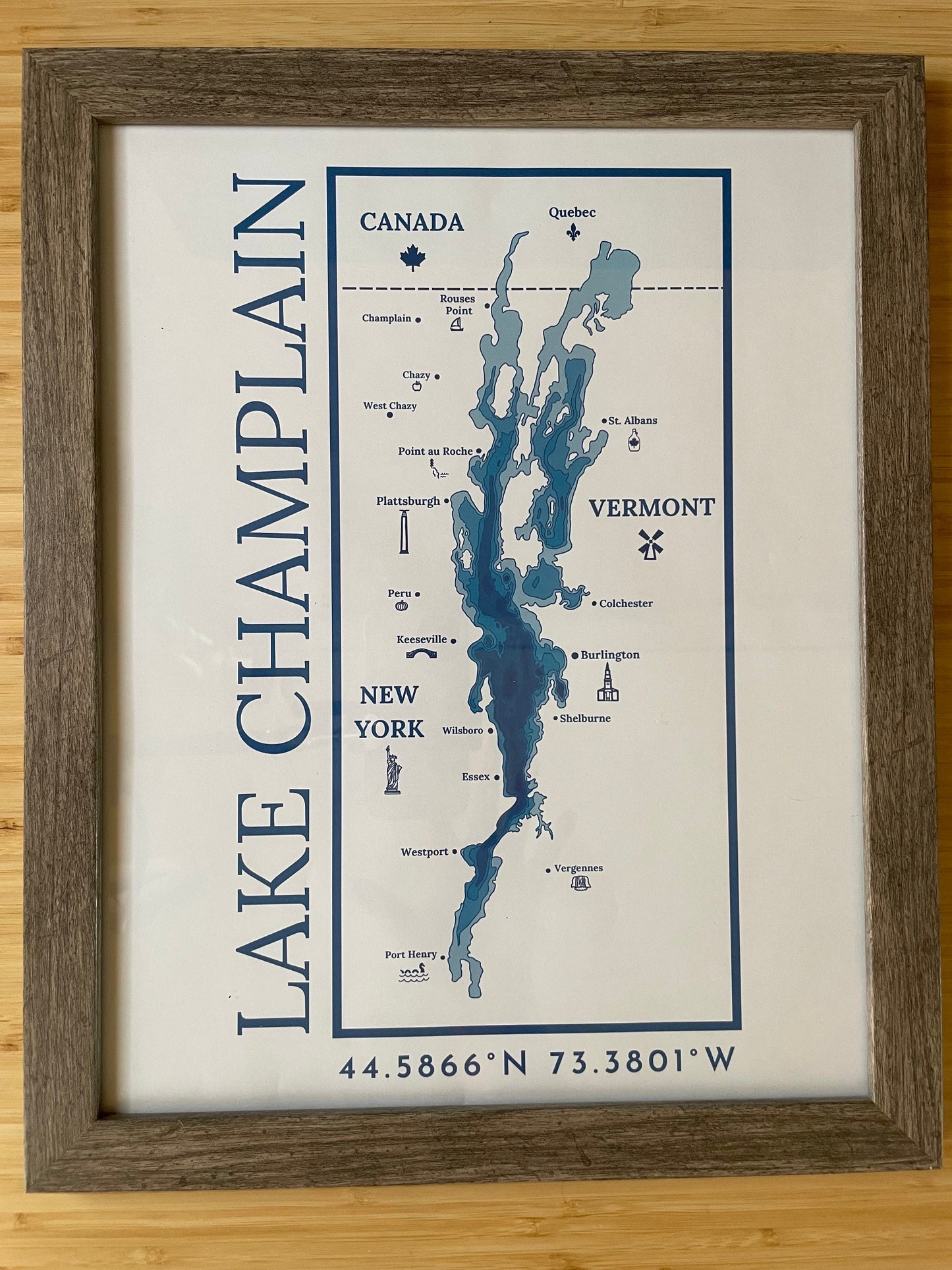 Lake Champlain Print Wall Hanging | Plattsburgh, New York | Burlington, Vermont | North Country Gift, Present | Custom Lake |  Upstate NY |